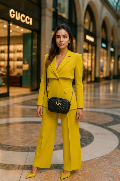 Borncelebs Lime Green Blazer and Wide Leg Trouser Premium Suit Set