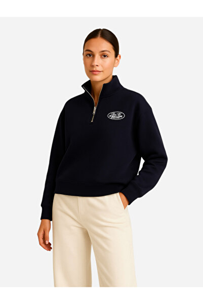 Victor and Jane By Styli Navy Blue Quarter-Zip Sweatshirt - 100% Cotton Fleece