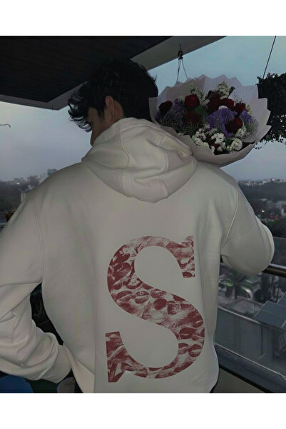 Touz Moda Kiss Design Lettered Oversized Hooded Sweatshirt Hoodie