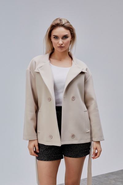 Bolivente Carvella Beige Mock Neck Belted Cashmere Jacket