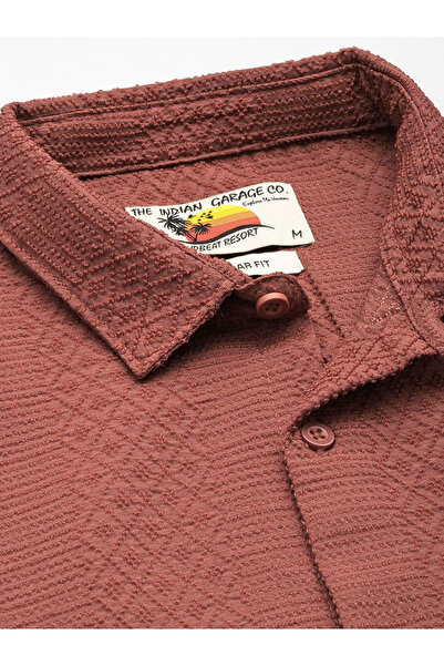 The Indian Garage Co By Styli Men Rust Textured Casual Shirt