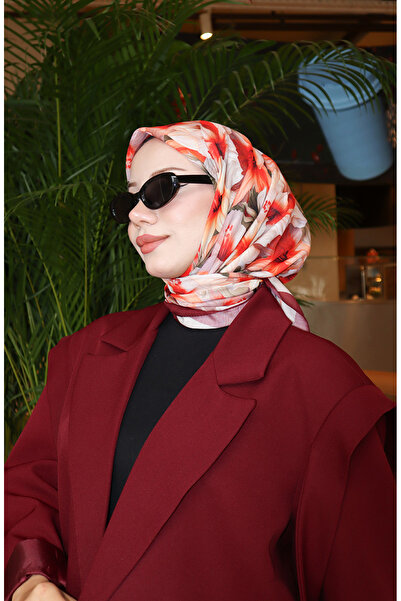 sefamerve Φουλάρι με σχέδιο λουλουδιών 70332-07 Plum Coral