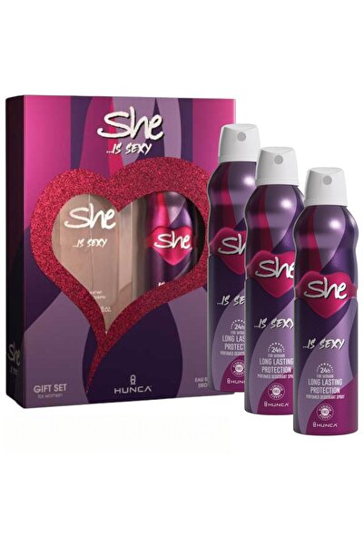 She 4 Adet Sexy 150 ml Deo Sprey + 1 Adet 50 ml Kadın Parfüm Seti