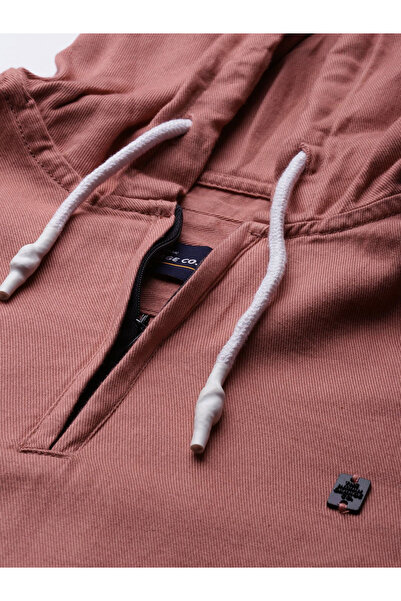 The Indian Garage Co By Styli Men Pink Hooded Shirt with Quarter Zip