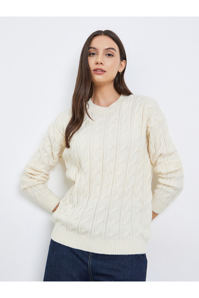 Take Two By Styli Solid Long Sleeve Cable Knitted Sweater