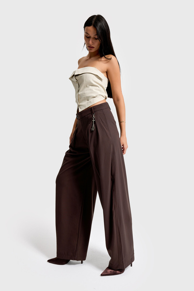it's basic Women's Brown Accessory Detailed Loose Fit Woven Fabric Special Design Trousers