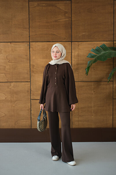 LOCCO Γυναικείο Σετ Καφέ με Κορδόνια Κορδόνια Κορδόνια Καφέ