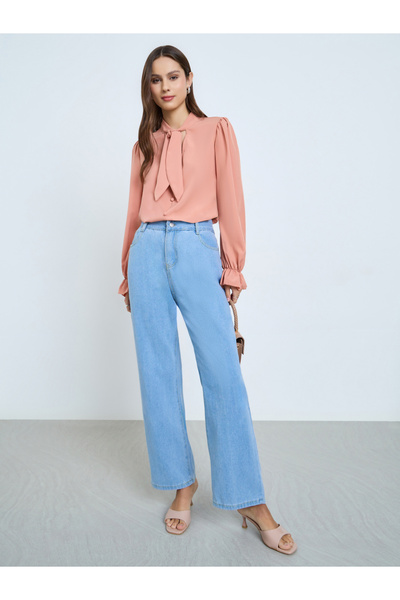 Take Two By Styli Women Nude Tie Up Neck Long Sleeve Top