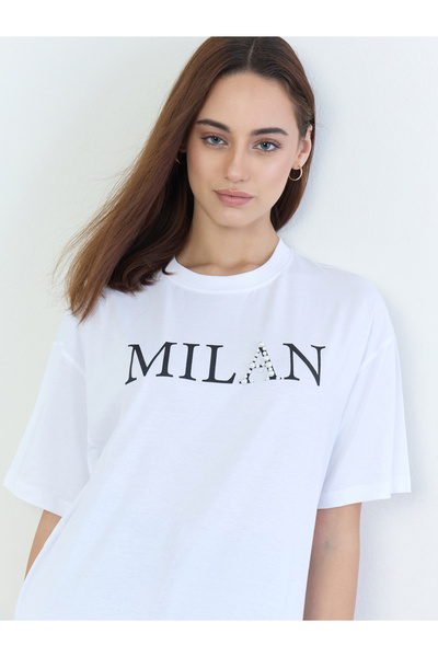 Styli White Oversized Slogan Print T-Shirt