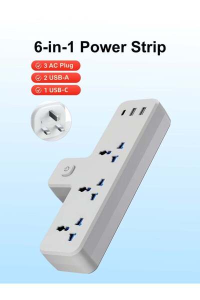 Amijoy وصلة كهربائية متعددة الاستخدامات 6 في 1، مزودة بـ 3 محولات مقابس عالمية، و3 منافذ USB، وموسع متعدد المقابس