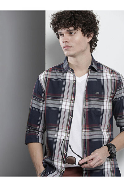 The Indian Garage Co By Styli Men Navy Blue Checked Casual Shirt