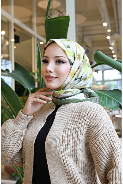 sefamerve Φουλάρι με σχέδιο λουλουδιών 70332-03 Χακί κίτρινο