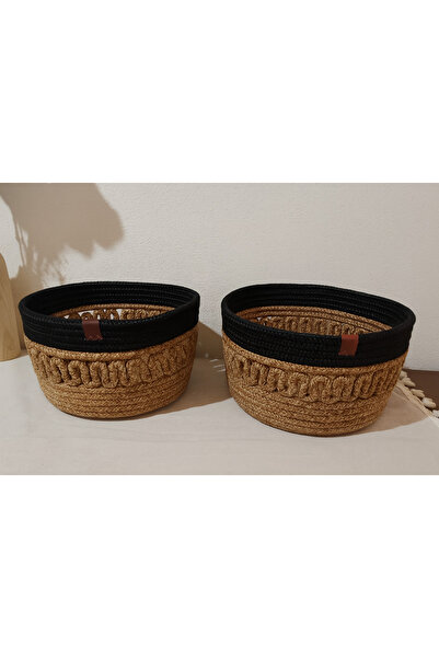 Efuliz Home Σετ 2 στρογγυλών καλαθιών με μοτίβο από ίνες γιούτας, οργανωτής-κ...