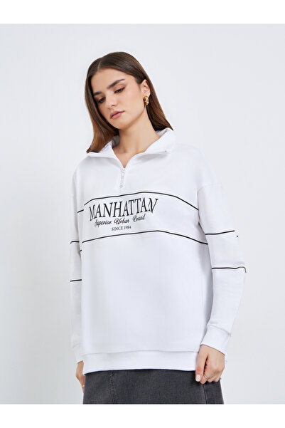 Styli Women White Graphic Print Sweatshirt