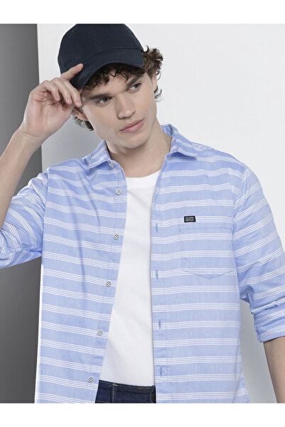 The Indian Garage Co By Styli Men Blue Slim Fit Striped Shirt