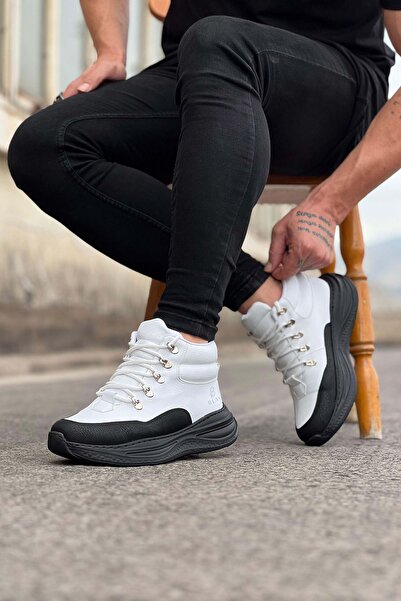 Mhoda Shoes Rlx035 Men's Sports Casual Lace-Up Leather Boots Cst - White/Black