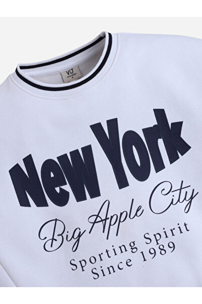 Victor and Jane By Styli New York Big Apple Contrast Rib Sweatshirt - 100% Cotton Fleece