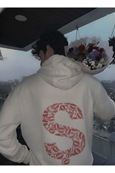 Touz Moda Kiss Design Lettered Oversized Hooded Sweatshirt Hoodie