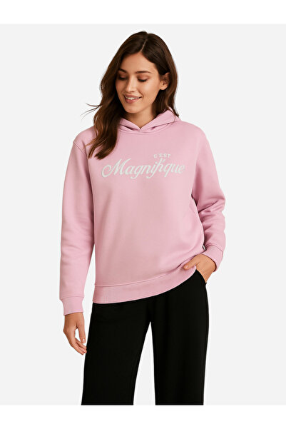 Victor and Jane By Styli Pink Cest Magnifique Slogan Hoodie - 100% Cotton Fleece