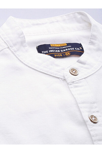 The Indian Garage Co By Styli Men White Mandarin Collar Slim Fit Shirt