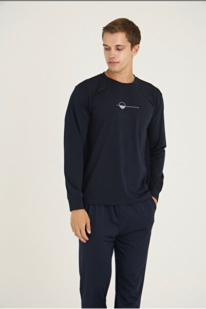 İpek Ανδρικό σετ πιτζάμες με μακρυμάνικο λαιμόκοψη από ύφασμα Modal-Cotton