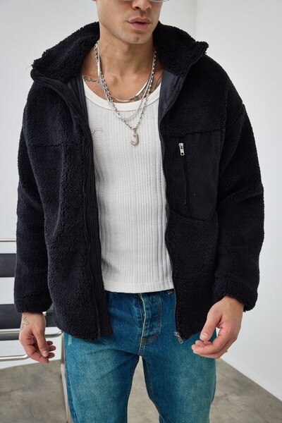 Weyeze Velvet Pocket Detailed Lined Plush Coat Ag-K86076Wyz