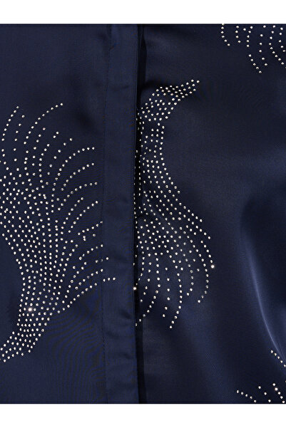 Styli Navy Blue Embellished Satin Shirt