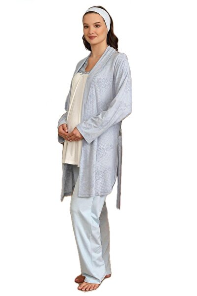 Sinem Çeyiz طقم بيجامة نسائية للحوامل مكون من 3 قطع بنقشة زهور رقيقة BH 4205