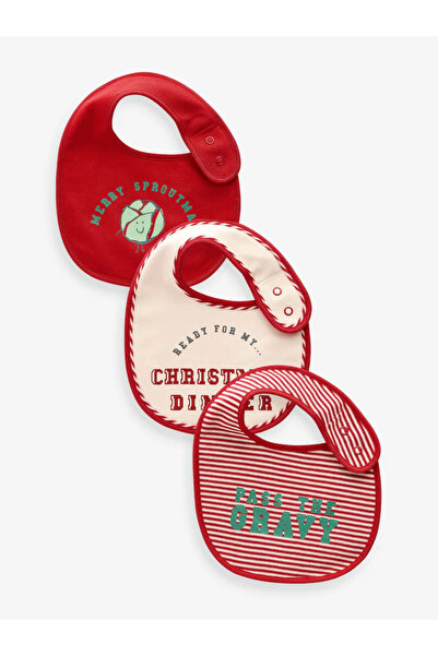 Next Baby Red Christmas Baby 100% Cotton Bib 3-Pack