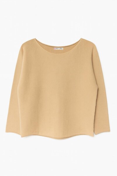 Mixray 7008 Women's Basic Boat Neck Soft Textured Sweater Camel