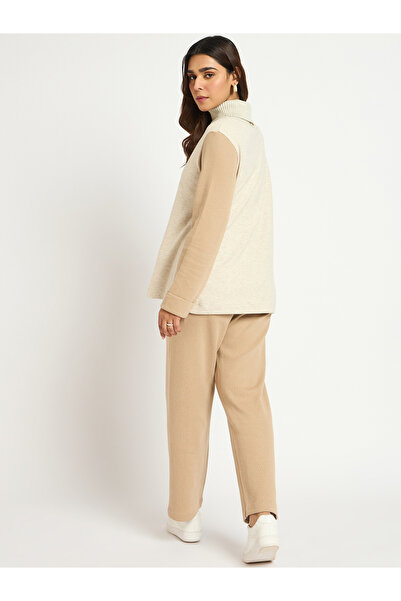 Femmella By Styli Women Color Block Knit Sweater and Pants Co-ords