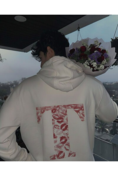 Touz Moda Kiss Design Lettered Oversized Hooded Sweatshirt Hoodie