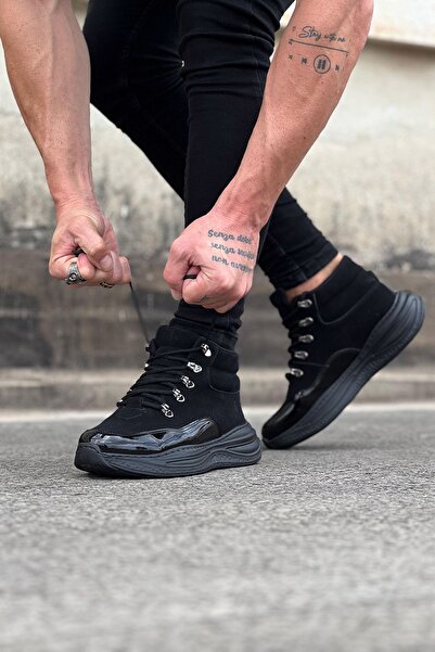 Mhoda Shoes Rlx035 Men's Sports Casual Lace-Up Suede Patent Leather Boots Srst - Black