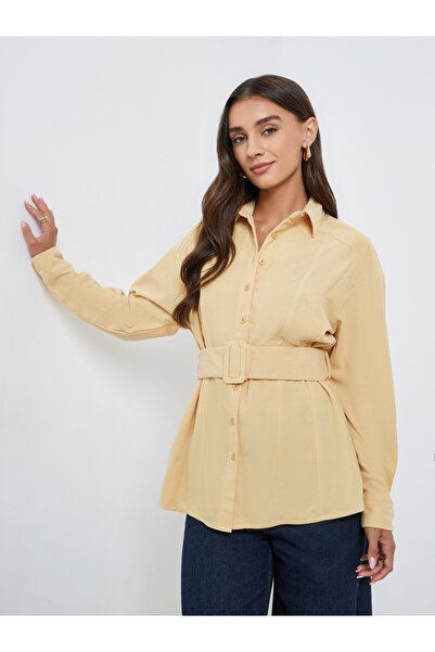 Styli Longline Corduroy Shirt with Belt