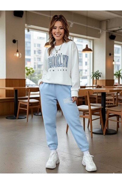 LiyAdaCo Unisex 1898 Brooklyn Baby Blue Jogger Crew Neck Bottom Top Tracksuit Set