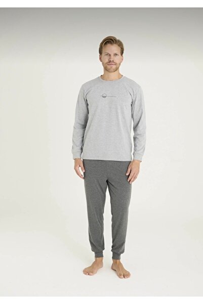 İpek Men's Long Sleeve Crew Neck Cuffed Modal-Cotton Fabric Pajama Set