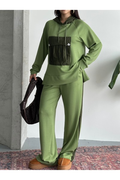 Moda İkra Hooded Top and Bottom Set with Decorative Pocket Detail for Women