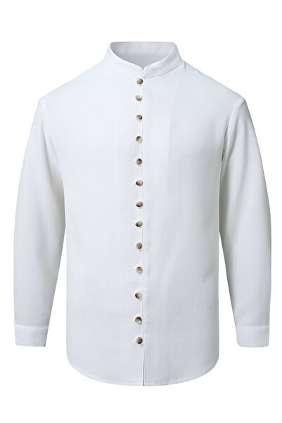 Take Two By Styli Men Texture Mandarin Collar Long Sleeve Shirt