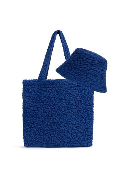 Jaya Yün Sherpa Şapka - Çanta Set / Saks Mavisi