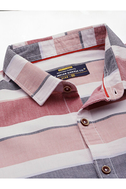 The Indian Garage Co By Styli Men Pink Striped Casual Shirt