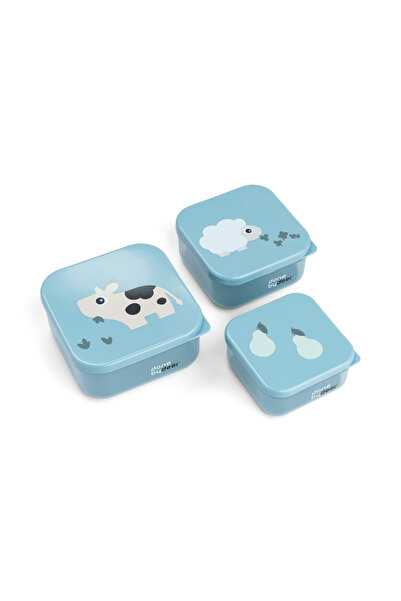 Done By Deer Set de 3 cutii pentru gustări Tiny Farm Blue
