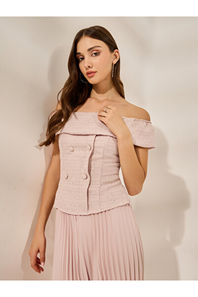 Styli Light Pink Off-Shoulder Top