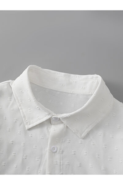 Take Two By Styli Men White Textured Long Sleeve Shirt