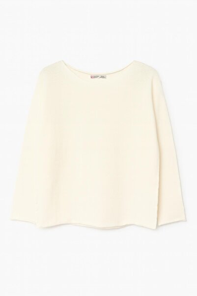 Mixray 7008 women's basic boat neck soft textured sweater natural