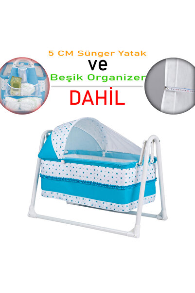 CHUBBY BABY Lüks Sallanır Tenteli Beşik + Organizer + 5 CM Sünger Yatak