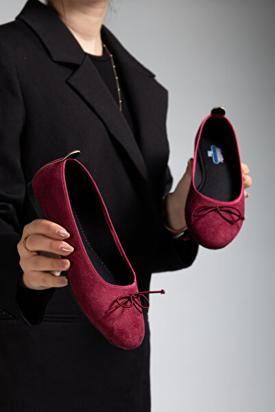 Ghattix Women's Ballet Flats Thin Bow Suede Velvet Comfortable Ballet Flats