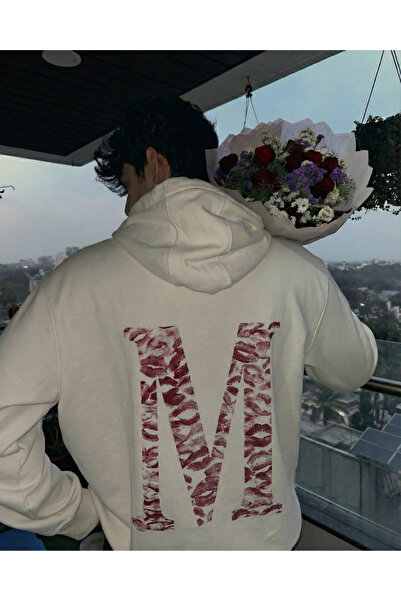 Touz Moda Kiss Design Lettered Oversized Hooded Sweatshirt Hoodie