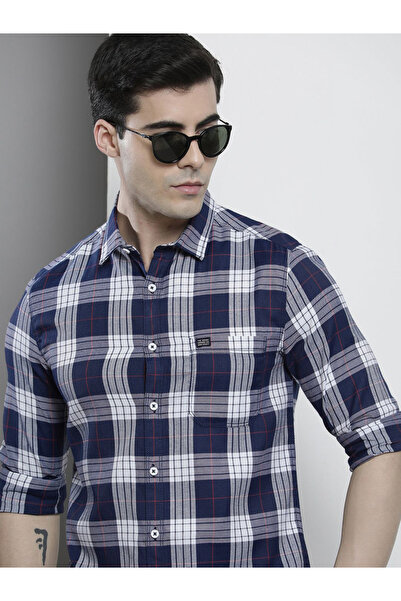 The Indian Garage Co By Styli Navy Blue Checked Casual Shirt for Men