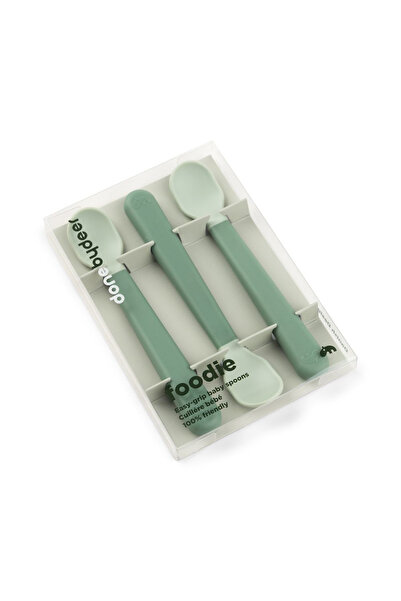 Done By Deer Set of 3 teaspoons Foodie Easy-Grip Green