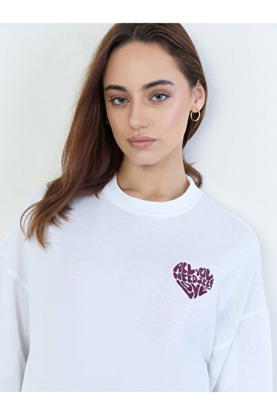 Styli White Oversized Embroidered Slogan T-Shirt